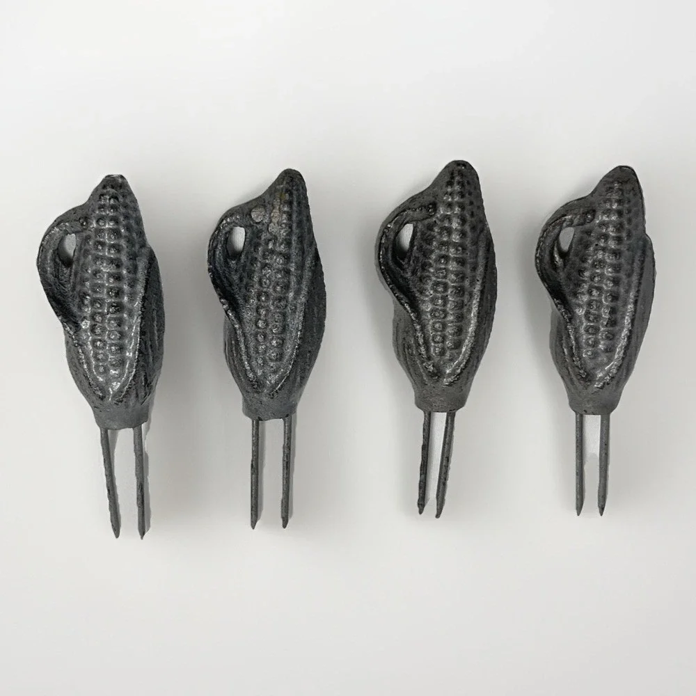 LOT OF 4 Vintage‎  Pewter Corn Cob Holder / Pick  3 Inch Metal Farmhouse Cottage